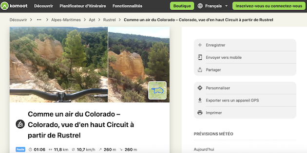 fiche parcours VTT facile komoot