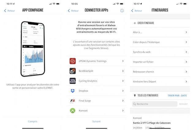 wahoo elemnt appli itineraires